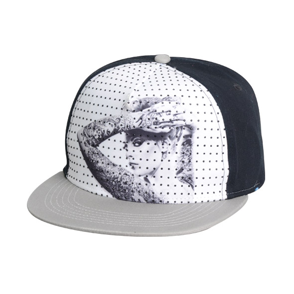 Custom 100% white brim hat metallic embroidery Flat Peak Cap